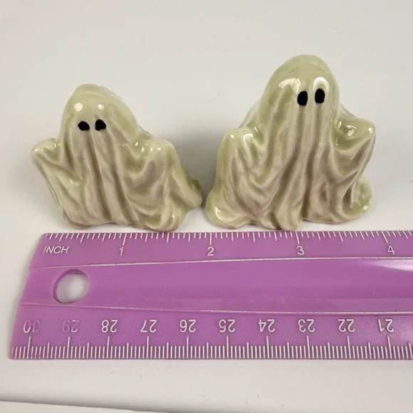 Vintage 1980s Handcrafted Ceramic Ghost Figurines Pair Halloween Decor - Picture 5 of 6